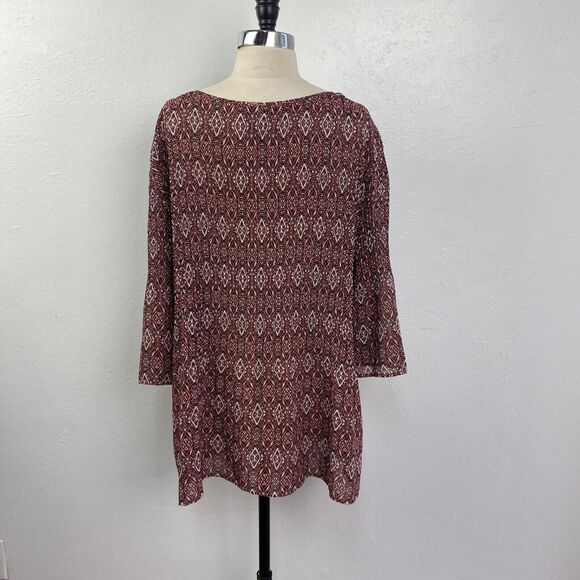 Catherines Womens Tunic Blouse 14/16 0X Boho Pleated Beaded 3/4 Bell Sleeves - Picture 7 of 10